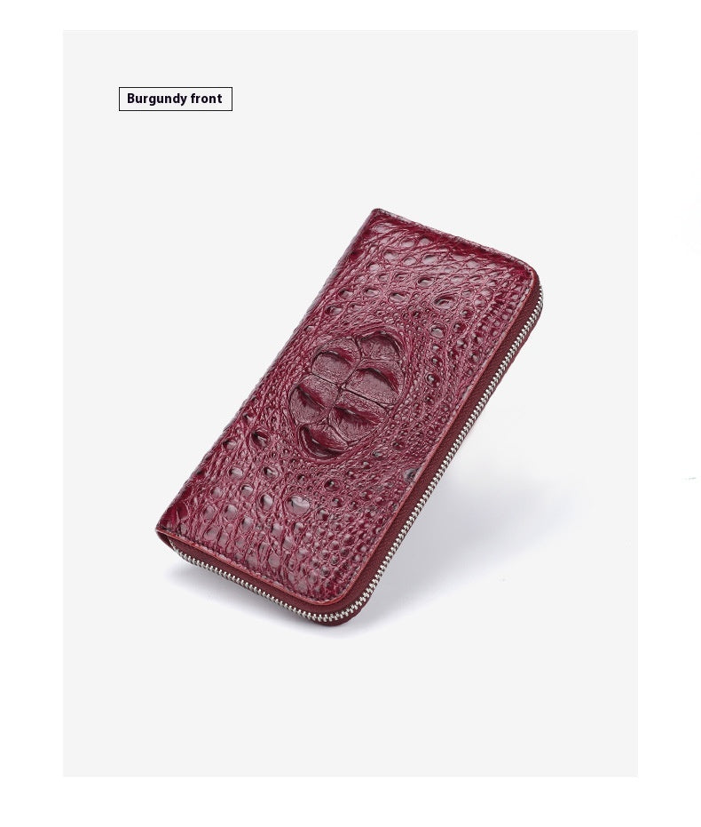 Genuine Crocodile Skull Leather Long Zipper Wallet for Women Business Leisure Handbag