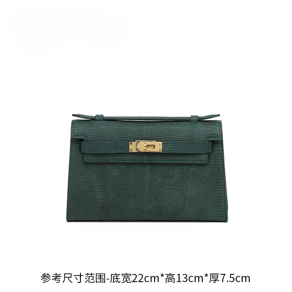 2025New lizard skin women's bag22cm First Generation Kelly Bag Single Shoulder Bag Genuine Leather Women's High-End Crossbody Bag