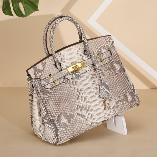 2025 Luxury Python Leather Birkin 30 Tote – Genuine Leather Designer Handbag for Women, Fashionable Casual Chic Top Handle Bag