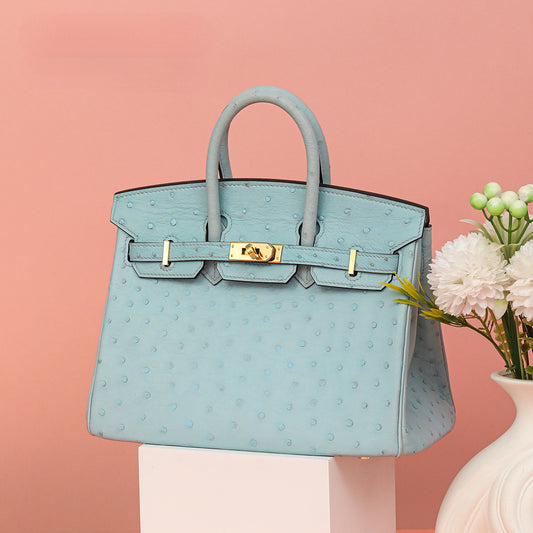 South African Ostrich Leather Platinum Handbag 2025 Trendy Lady Tote