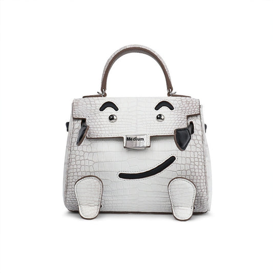 2025 New Smile Millennium Kelly Crocodile Himalayan White Handcrafted Crossbody Bag