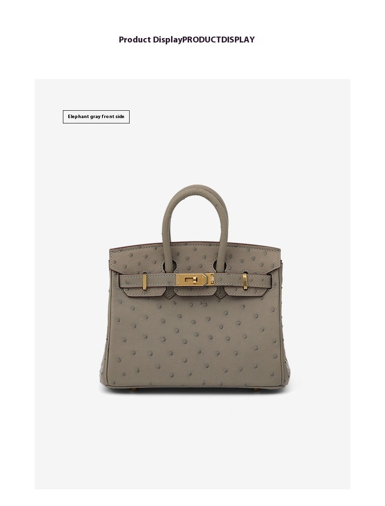 2025 Trendy Studded South African Ostrich Leather Platinum Handbag