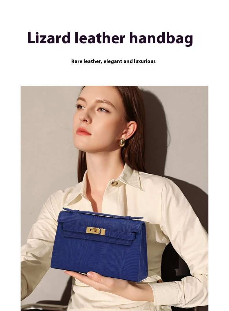 2025New lizard skin women's bag22cm First Generation Kelly Bag Single Shoulder Bag Genuine Leather Women's High-End Crossbody Bag