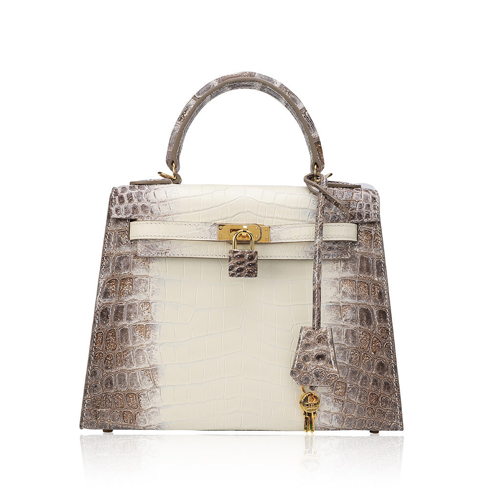 Trendy Crocodile Skin Kelly II Himalayan White Shoulder Bag