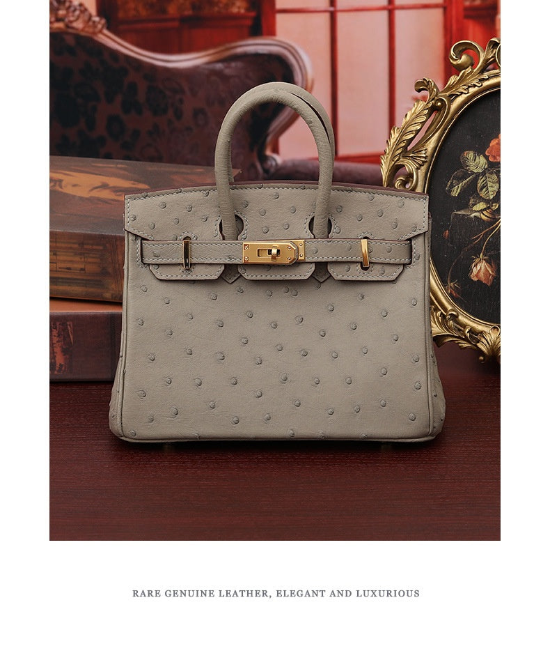 2025 Trendy Studded South African Ostrich Leather Platinum Handbag
