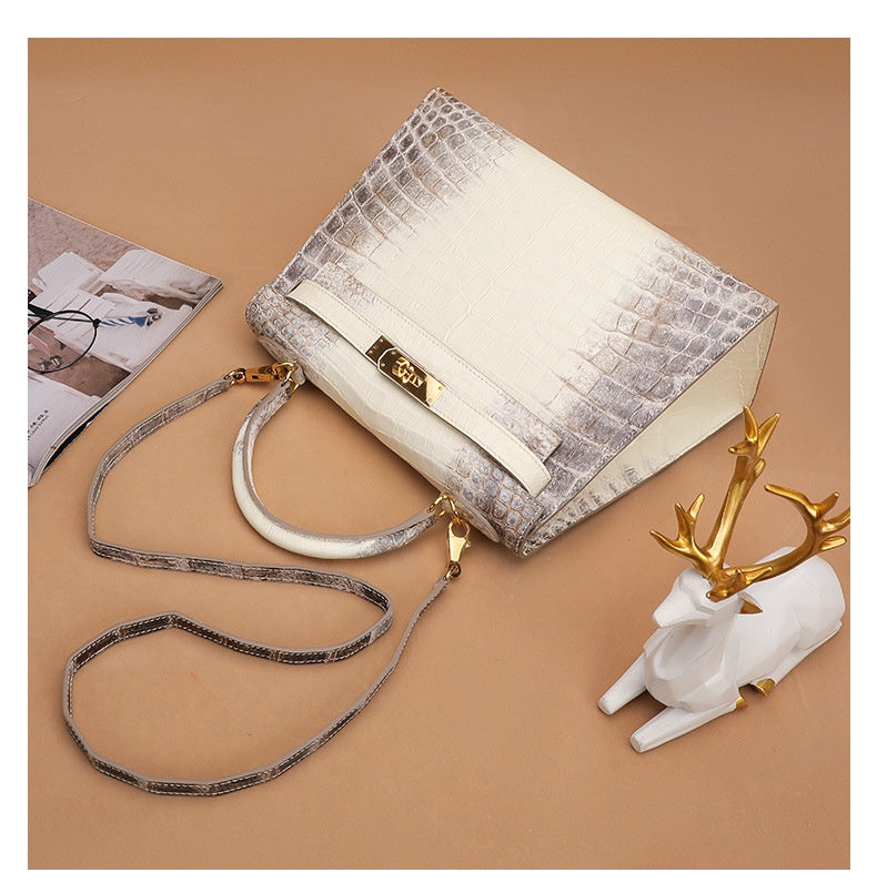 Trendy Crocodile Skin Kelly II Himalayan White Shoulder Bag