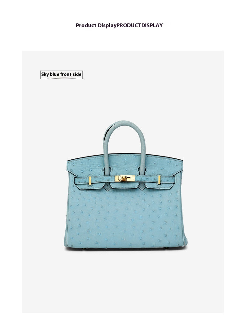 South African Ostrich Leather Platinum Handbag 2025 Trendy Lady Tote