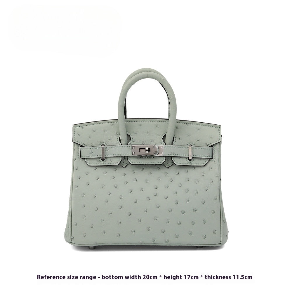 2025 Trendy Studded South African Ostrich Leather Platinum Handbag