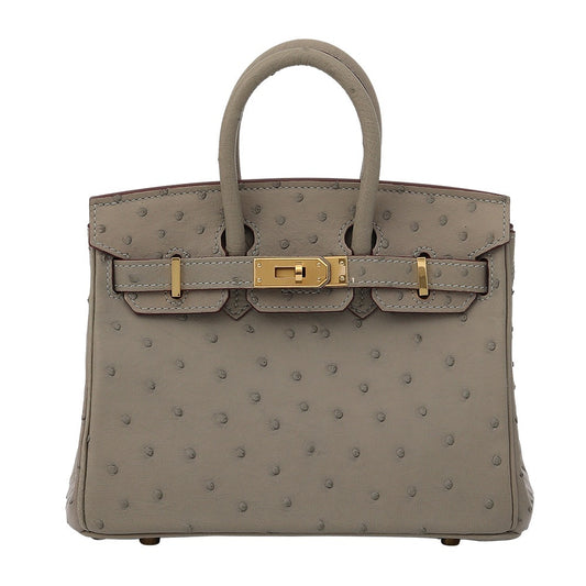 2025 Trendy Studded South African Ostrich Leather Platinum Handbag