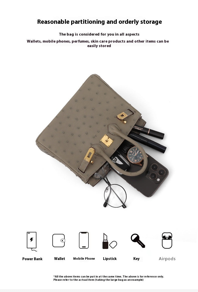 2025 Trendy Studded South African Ostrich Leather Platinum Handbag
