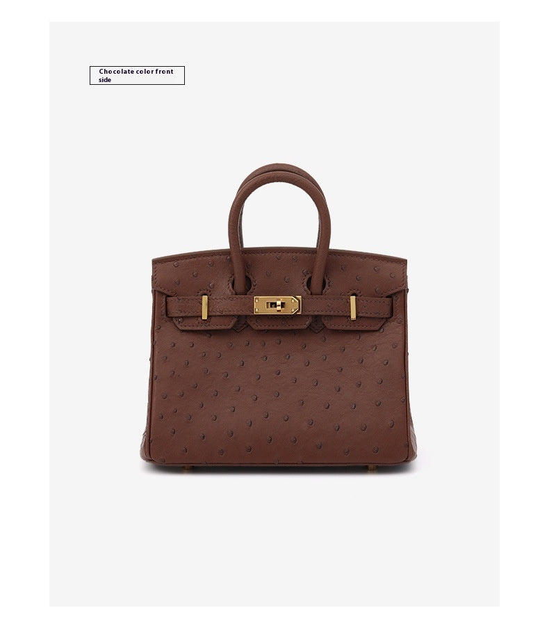 2025 Trendy Studded South African Ostrich Leather Platinum Handbag