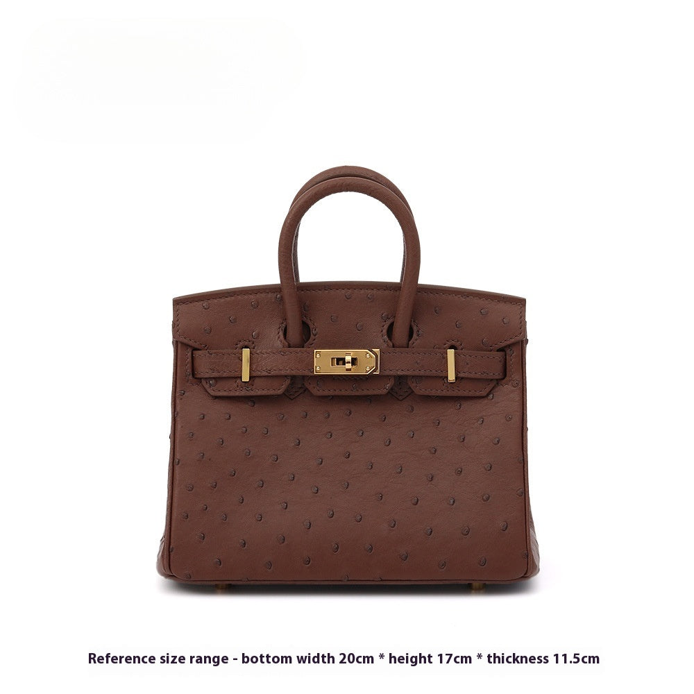 2025 Trendy Studded South African Ostrich Leather Platinum Handbag