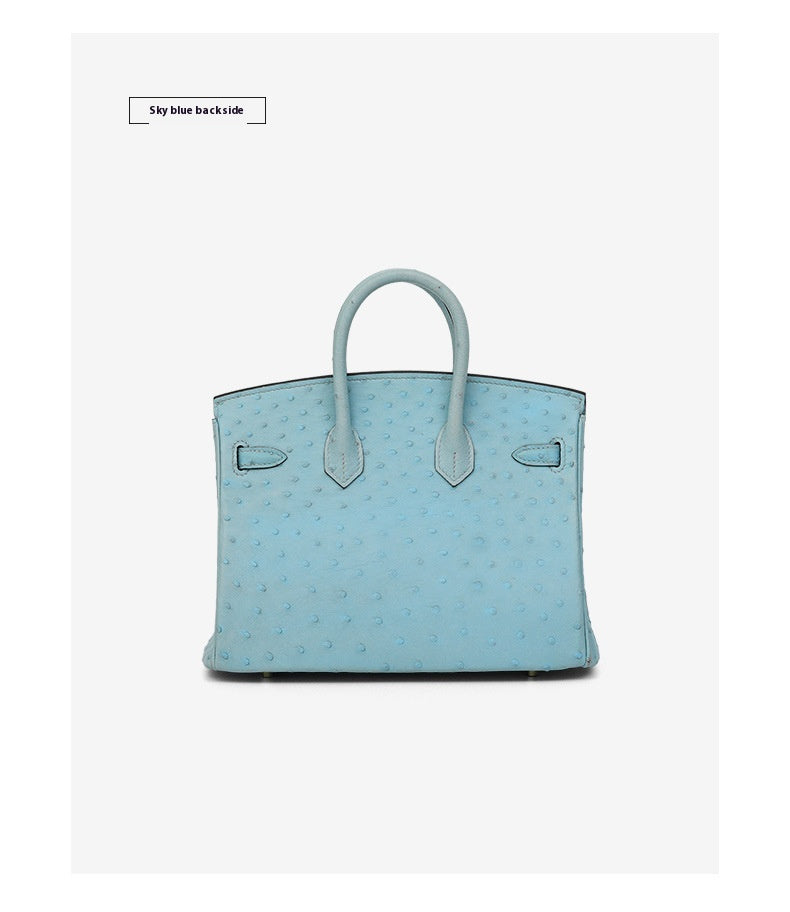 South African Ostrich Leather Platinum Handbag 2025 Trendy Lady Tote