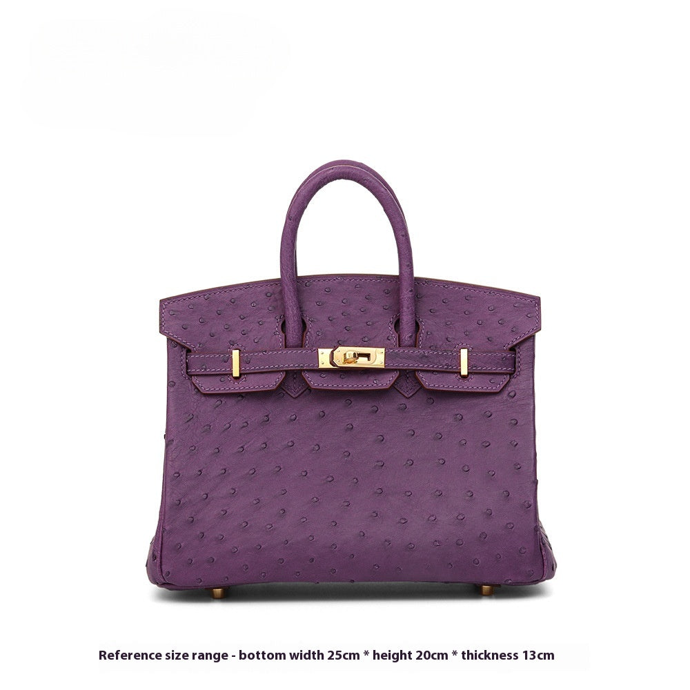 South African Ostrich Leather Platinum Handbag 2025 Trendy Lady Tote