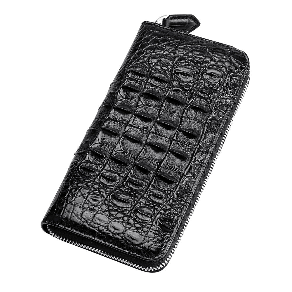 Crocodile Back Bone Large Mens Clutch Wallet Zippered Bag