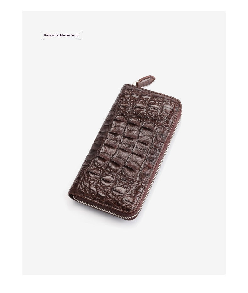 Crocodile Back Bone Large Mens Clutch Wallet Zippered Bag
