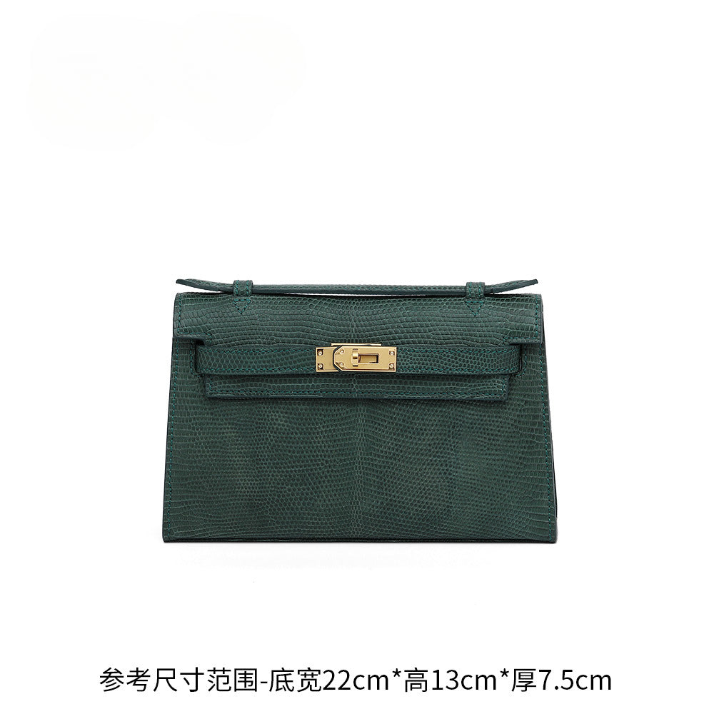 2025New lizard skin women's bag22cm First Generation Kelly Bag Single Shoulder Bag Genuine Leather Women's High-End Crossbody Bag