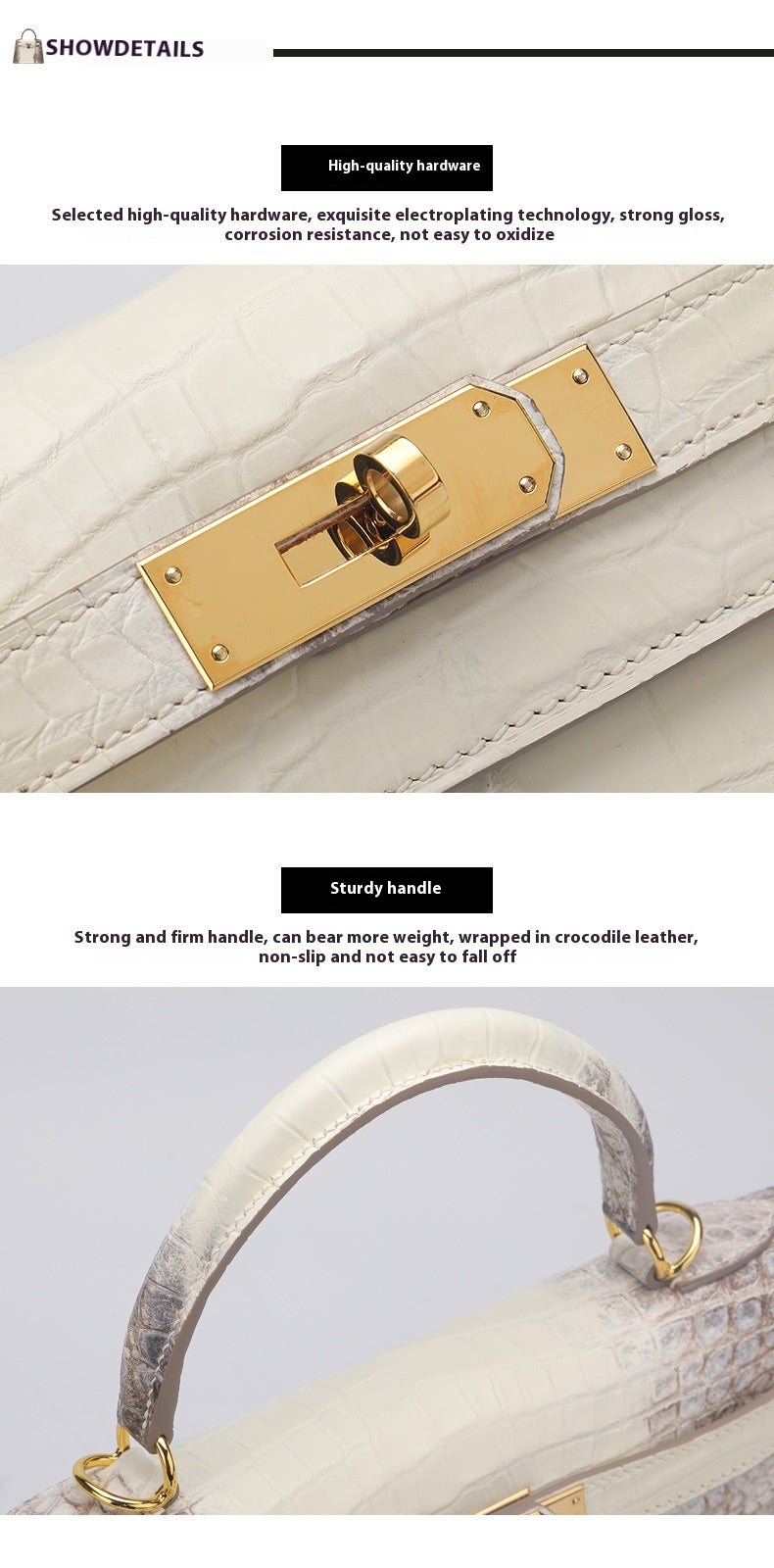 Trendy Crocodile Skin Kelly II Himalayan White Shoulder Bag