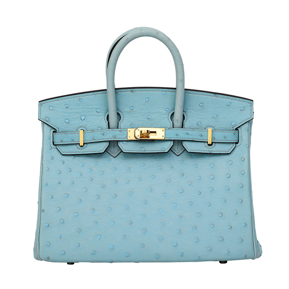 South African Ostrich Leather Platinum Handbag 2025 Trendy Lady Tote