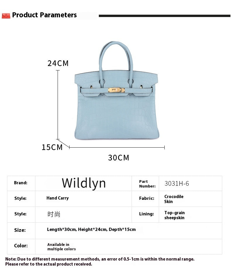 2025 New Matte Crocodile Leather Handbag Hand-Sewn Wax Thread ThirtyThat's allInspired Platinum Bag for Women