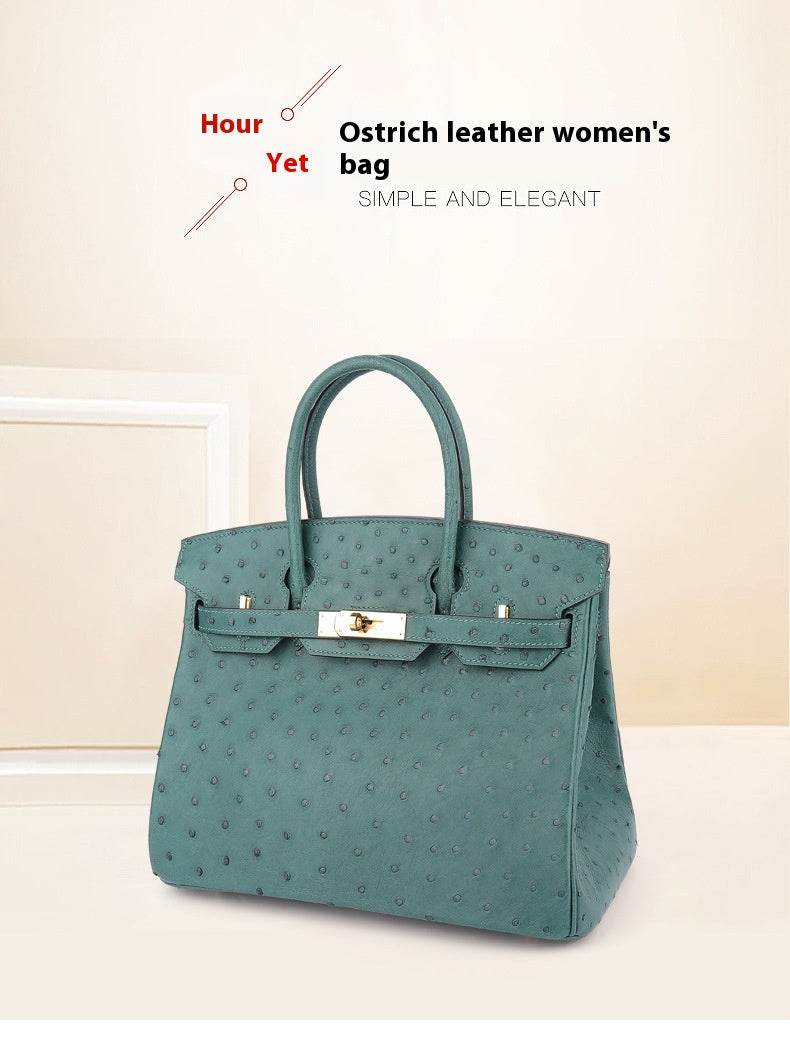 2025 New A Grade Ostrich Leather Platinum Handbag Stitched Wax Thread Women Bag