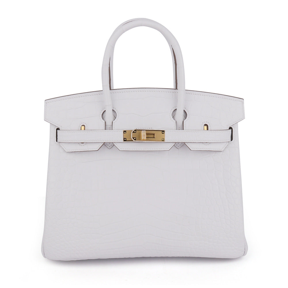 2025 New Matte Crocodile Leather Handbag Hand-Sewn Wax Thread ThirtyThat's allInspired Platinum Bag for Women