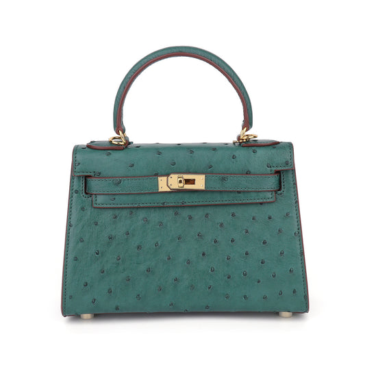 Ostrich Leather Kelly Bag 2025 New Summer Style Hand Stitched Wax Thread Small Purse Casual