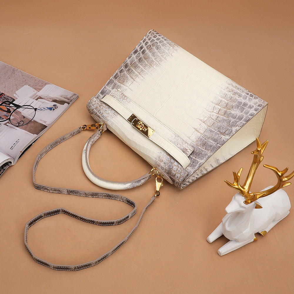 Trendy Crocodile Skin Kelly II Himalayan White Shoulder Bag
