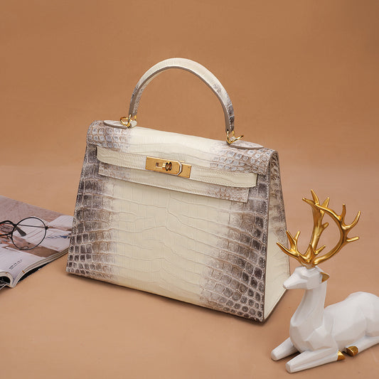 Trendy Crocodile Skin Kelly II Himalayan White Shoulder Bag