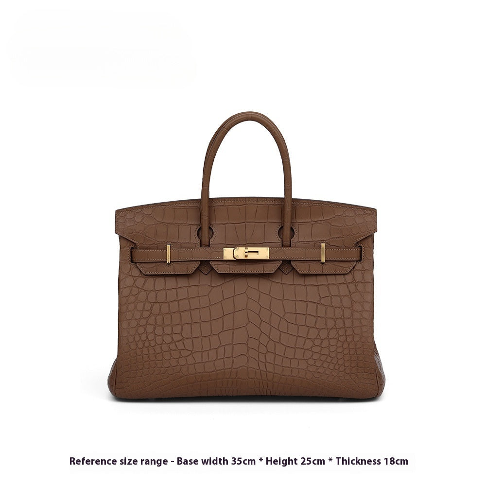 2025 New 35cm Matte Crocodile Grain Leather Handbag Classic LargePlatinumBag Tote Crossbody