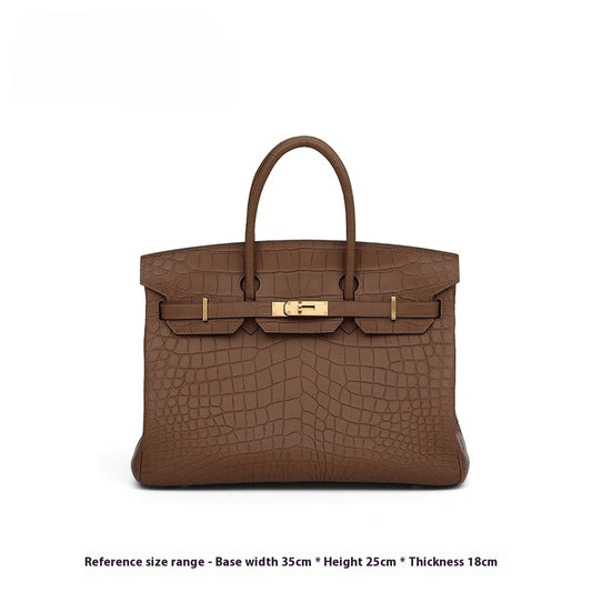 2025 New 35cm Matte Crocodile Grain Leather Handbag Classic LargePlatinumBag Tote Crossbody