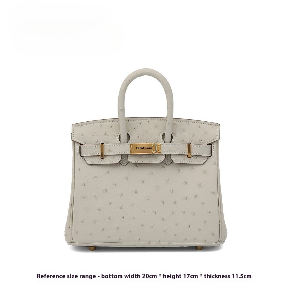 2025 Trendy Studded South African Ostrich Leather Platinum Handbag