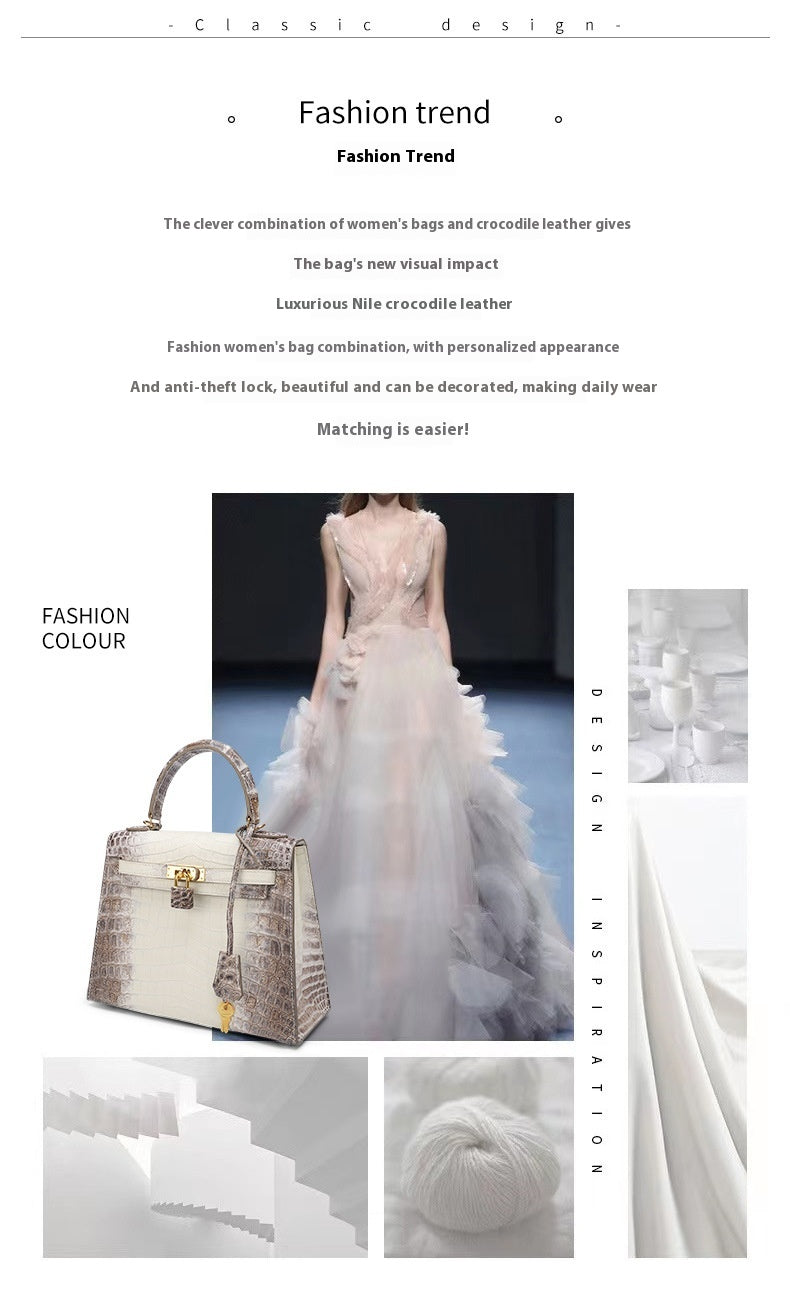 Trendy Crocodile Skin Kelly II Himalayan White Shoulder Bag
