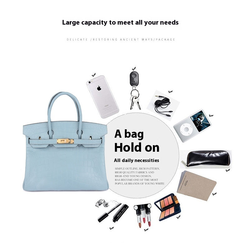 2025 New Matte Crocodile Leather Handbag Hand-Sewn Wax Thread ThirtyThat's allInspired Platinum Bag for Women