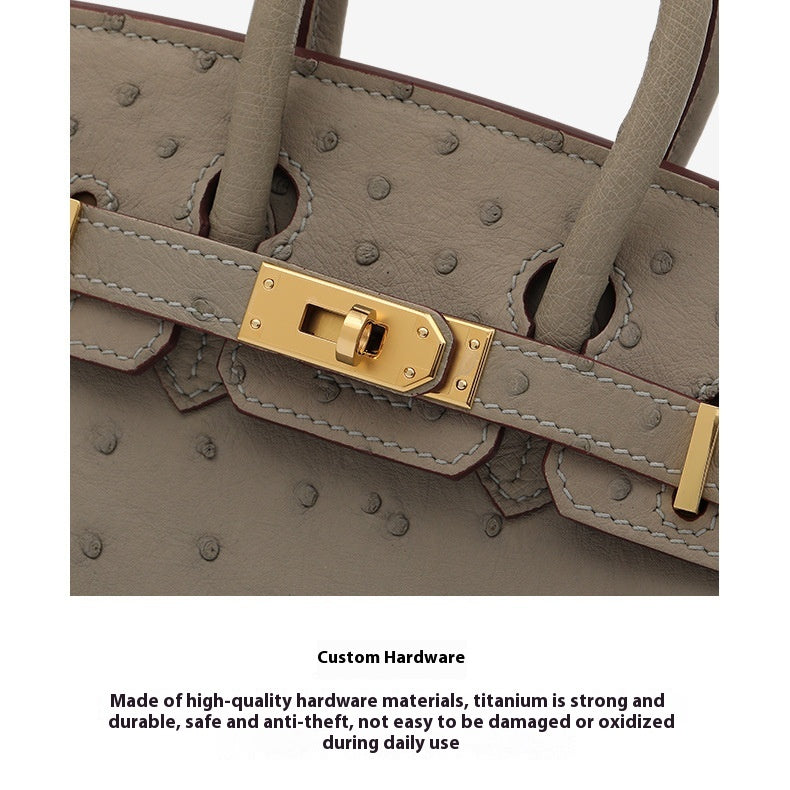 2025 Trendy Studded South African Ostrich Leather Platinum Handbag