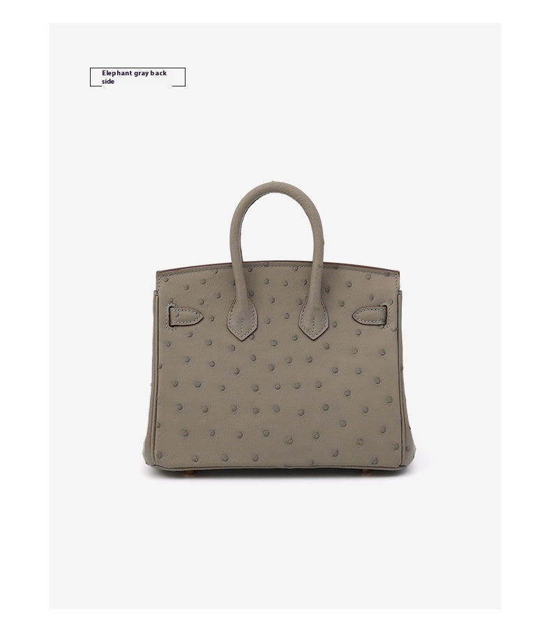 2025 Trendy Studded South African Ostrich Leather Platinum Handbag