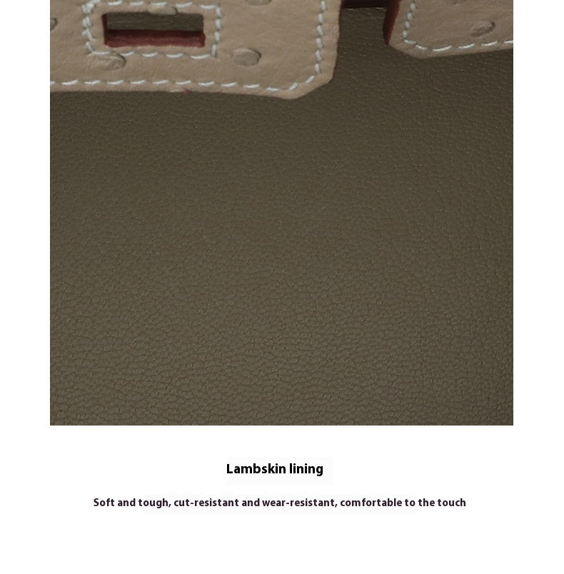 2025 Trendy Studded South African Ostrich Leather Platinum Handbag