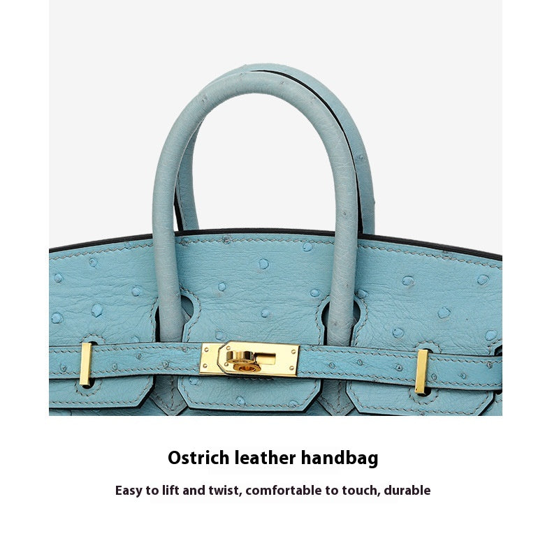 South African Ostrich Leather Platinum Handbag 2025 Trendy Lady Tote