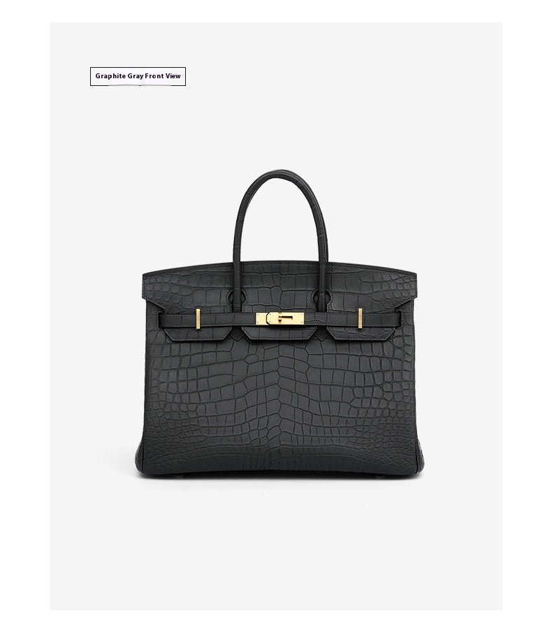 2025 New 35cm Matte Crocodile Grain Leather Handbag Classic LargePlatinumBag Tote Crossbody
