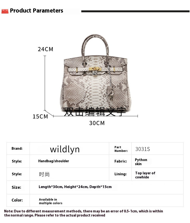 2025 Luxury Python Leather Birkin 30 Tote – Genuine Leather Designer Handbag for Women, Fashionable Casual Chic Top Handle Bag