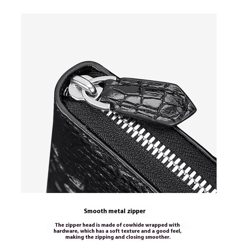Crocodile Back Bone Large Mens Clutch Wallet Zippered Bag