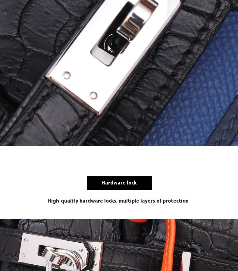 2025 New Color Block House Shape Kelly Bag Crocodile Leather Shoulder Crossbody