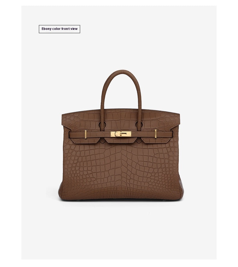 2025 New 35cm Matte Crocodile Grain Leather Handbag Classic LargePlatinumBag Tote Crossbody