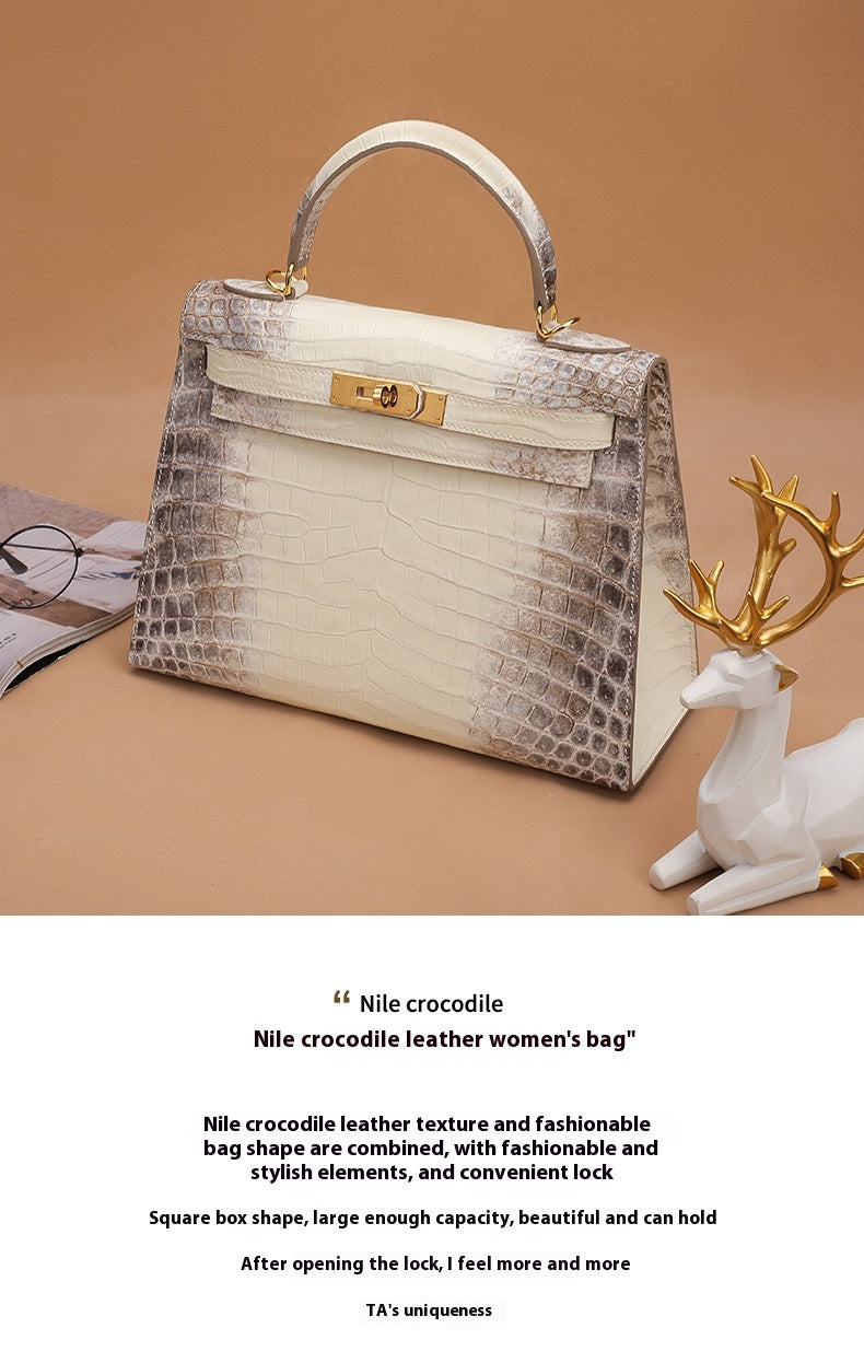 Trendy Crocodile Skin Kelly II Himalayan White Shoulder Bag