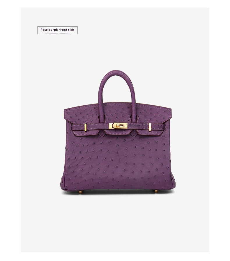 South African Ostrich Leather Platinum Handbag 2025 Trendy Lady Tote