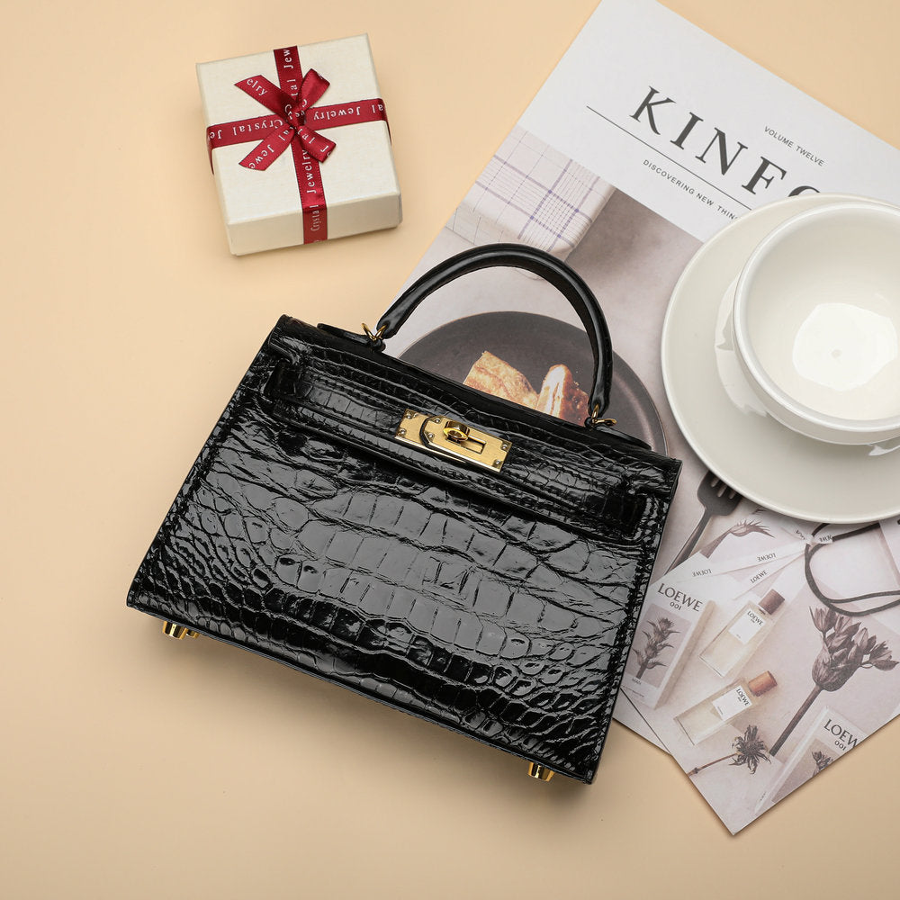 19cm Kelly II Siamese Crocodile Belly Women's Handbag