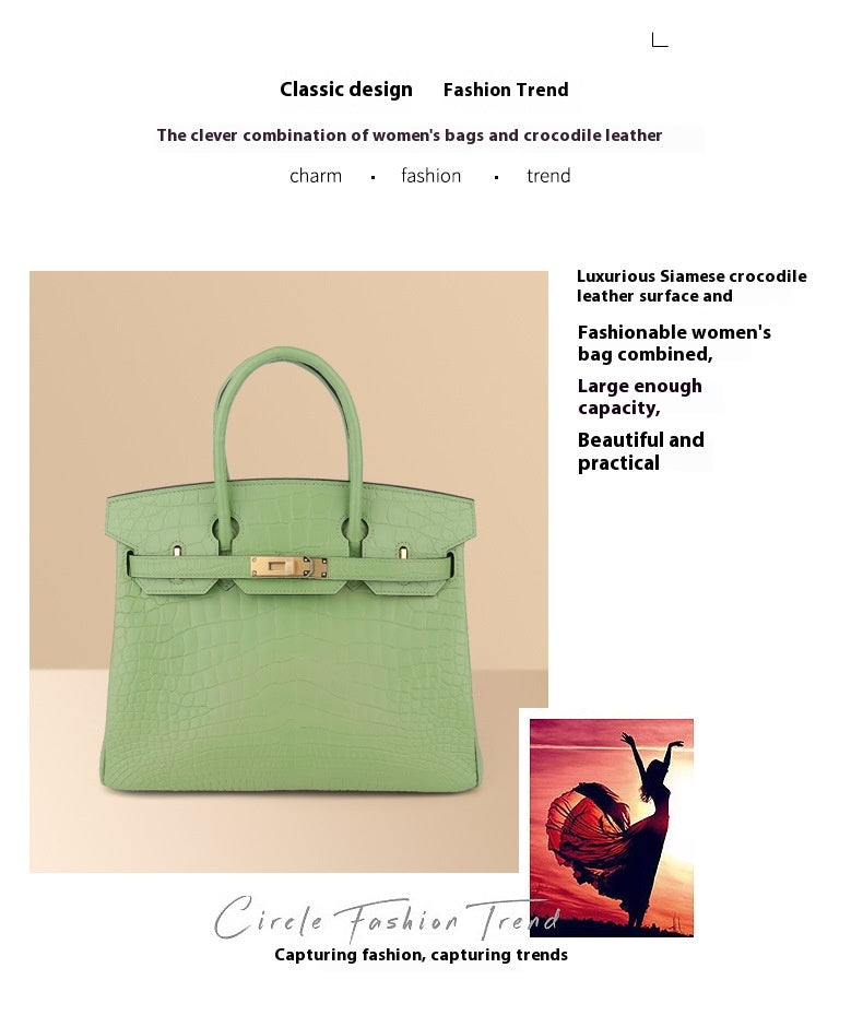 2025 New Matte Crocodile Leather Handbag Hand-Sewn Wax Thread ThirtyThat's allInspired Platinum Bag for Women