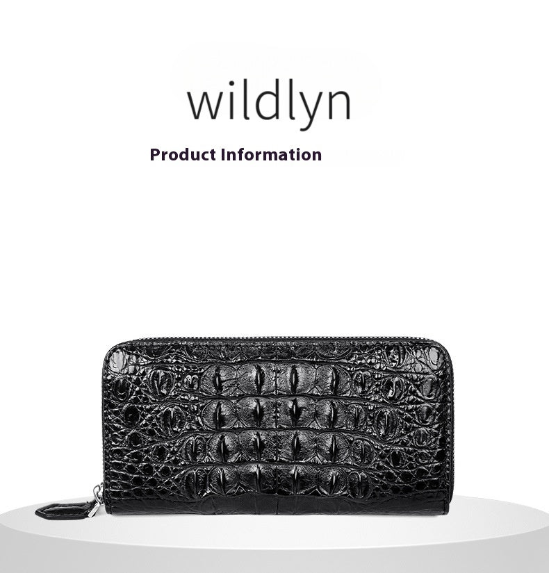 Crocodile Back Bone Large Mens Clutch Wallet Zippered Bag
