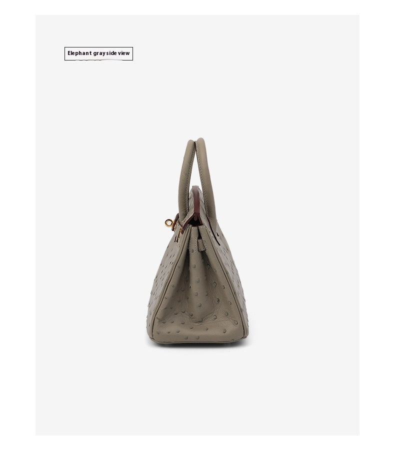 2025 Trendy Studded South African Ostrich Leather Platinum Handbag