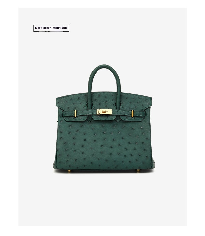 South African Ostrich Leather Platinum Handbag 2025 Trendy Lady Tote